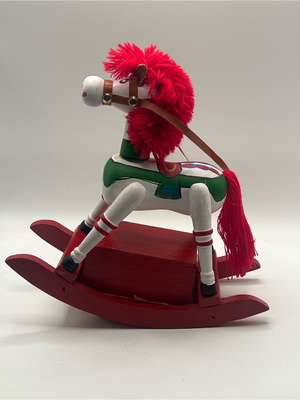 VTG Animated Wood Rocking Horse Christmas Music Box